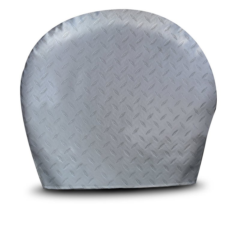 ADCO 3752 Silver #2 Diamond Plated Steel Vinyl Tyre Gard Wheel Cover, (Set of 2) (Fits 30"-32") - Image 1